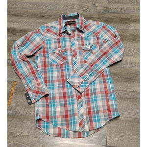 Rock & Roll Cowboy Mens Western Shirt Size M Plaid Pearl Snaps Cotton